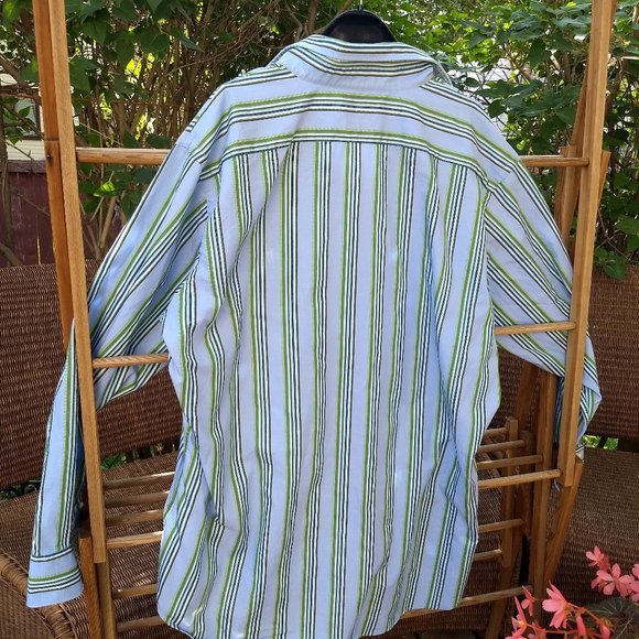 classic timeless blues green white stripe banker's dress shirt - Picture 5 of 9
